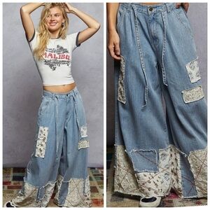 POL Blue Patchwork Flare Jeans